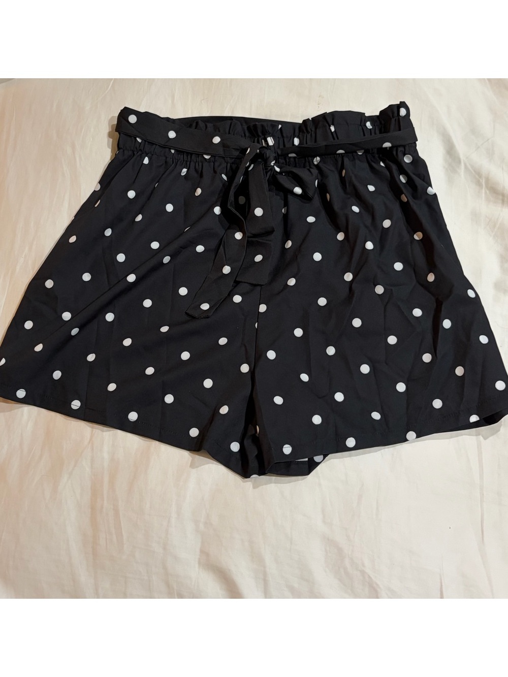 🆕 SHEIN Polka Dot Black Paperbag Waist Skort with Tie String removable - 2X NWOT